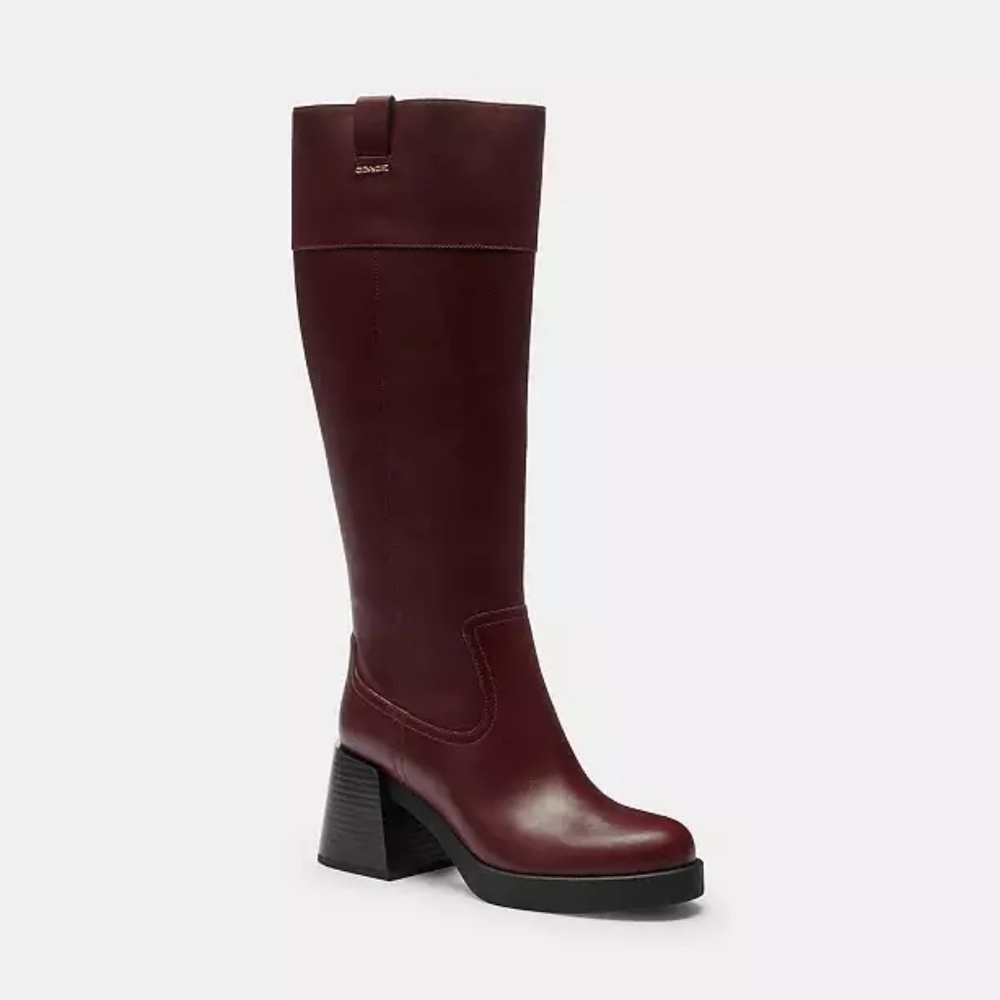 *BNIB* COACH Block Heel Tall Boot, Burgundy Chunky Heel Boots In Dark Wine
